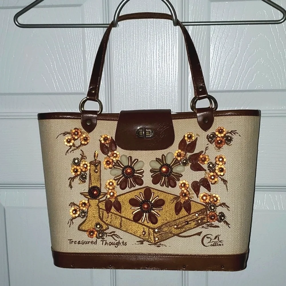 Vtg Collins of Texas Treasured Thoughts Classic Jeweled Tote Bag - Picture 16 of 16